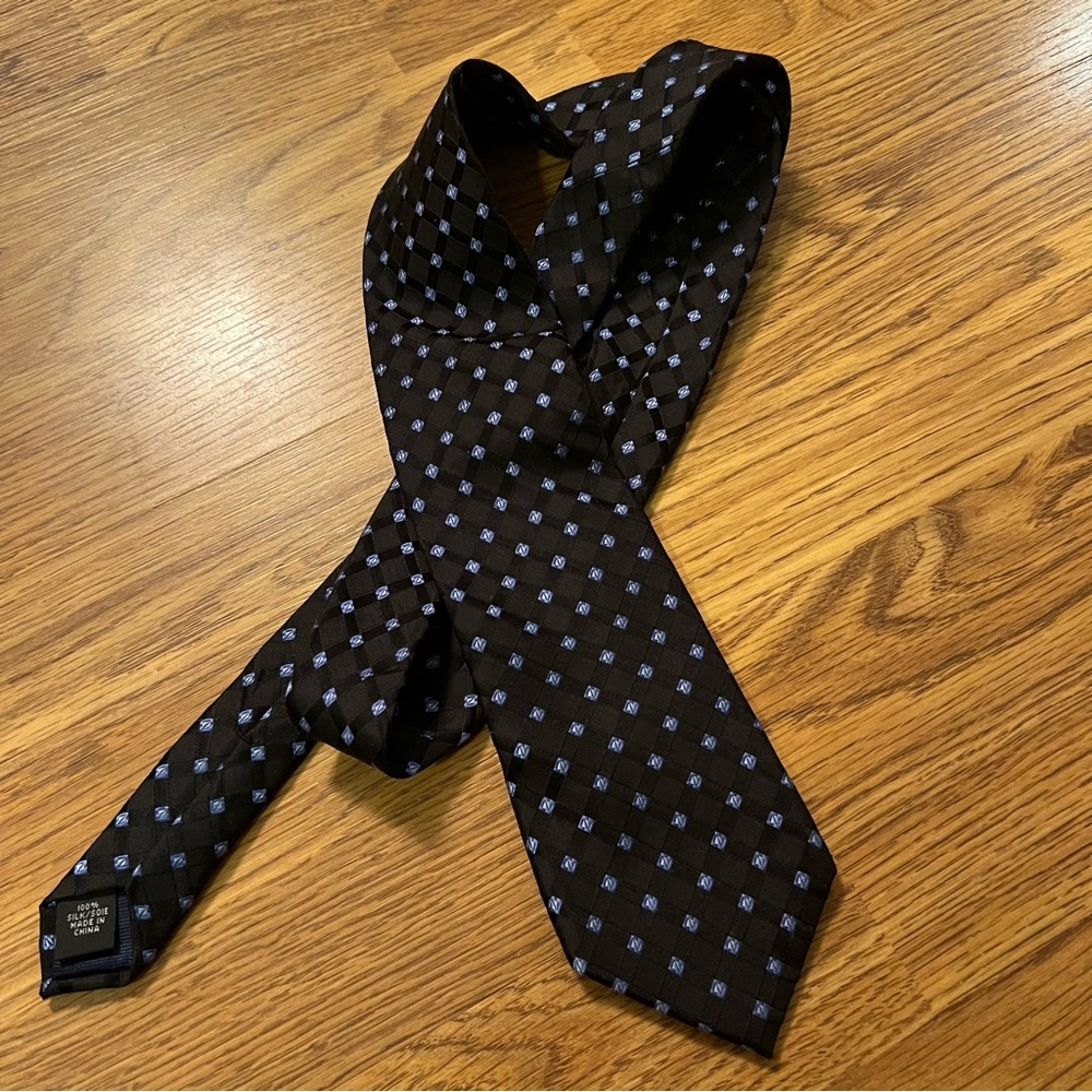 Classic Michael Kors Black Tie with Subtle Blue Square Pattern